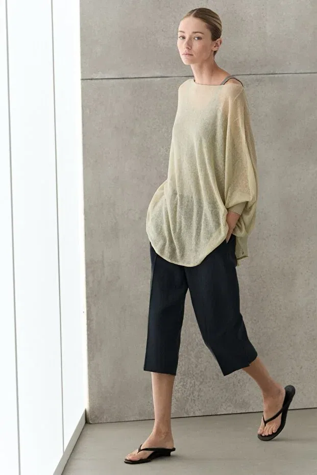 Женское платье с длинным рукавом Linen-Blend draped cape-cut knitwear Massimo Dutti, Sand — фото 3