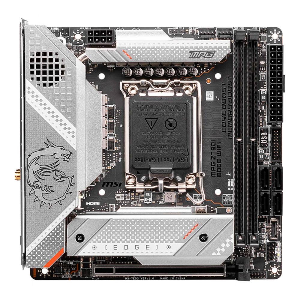 

Материнская плата MSI MPG Z790I EDGE WIFI, LGA 1700, DDR5, Wi-Fi, 128 Гб, чёрный-серебристый