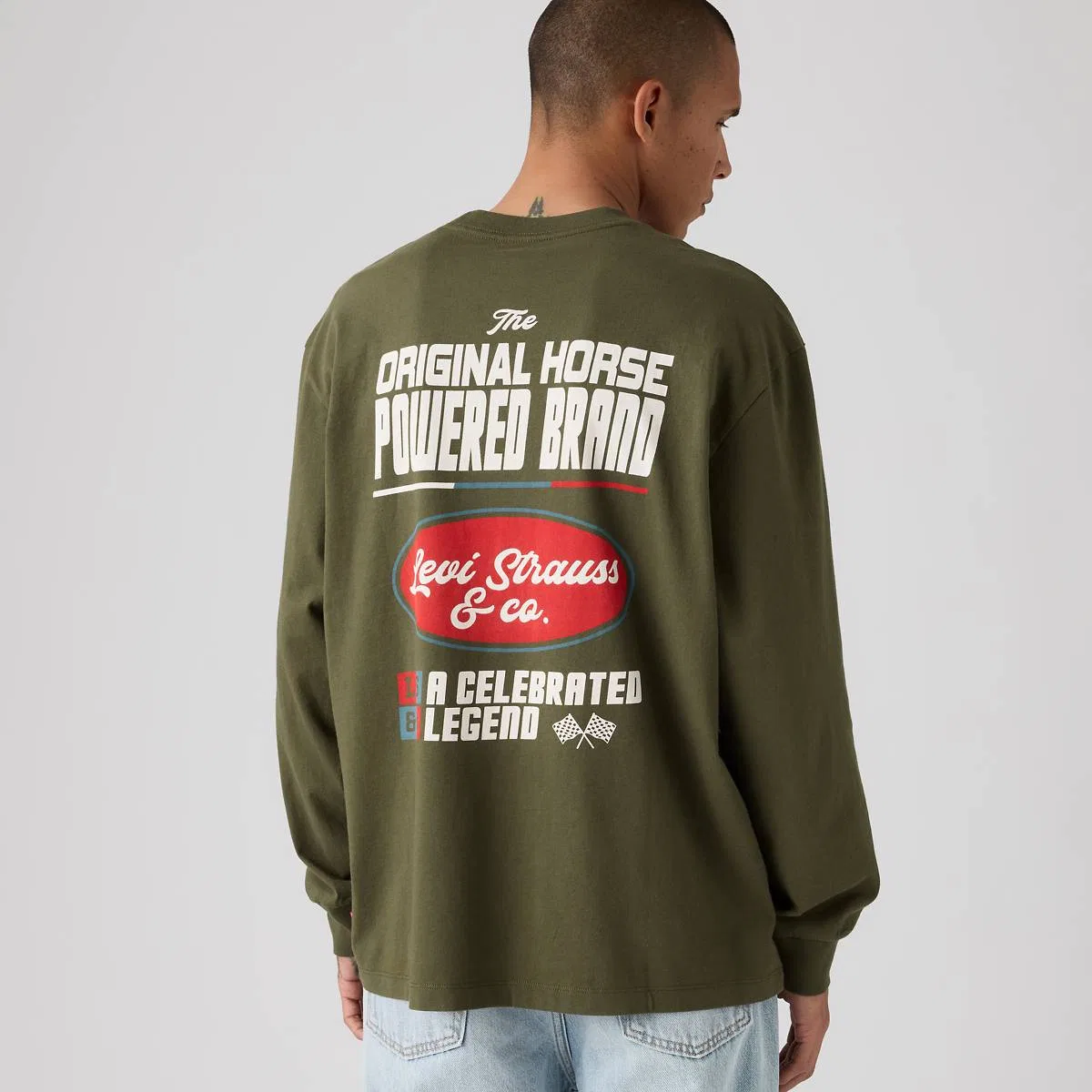 Оригинальная футболка с длинными рукавами и графическим принтом Levi's, Horsepower Brand Olive Night - Green