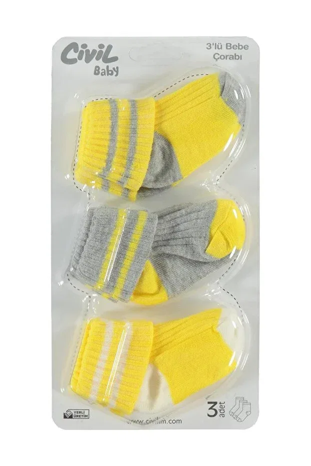 Детский комплект носков для девочек с принтом 3-piece socks set Civil Baby, Yellow