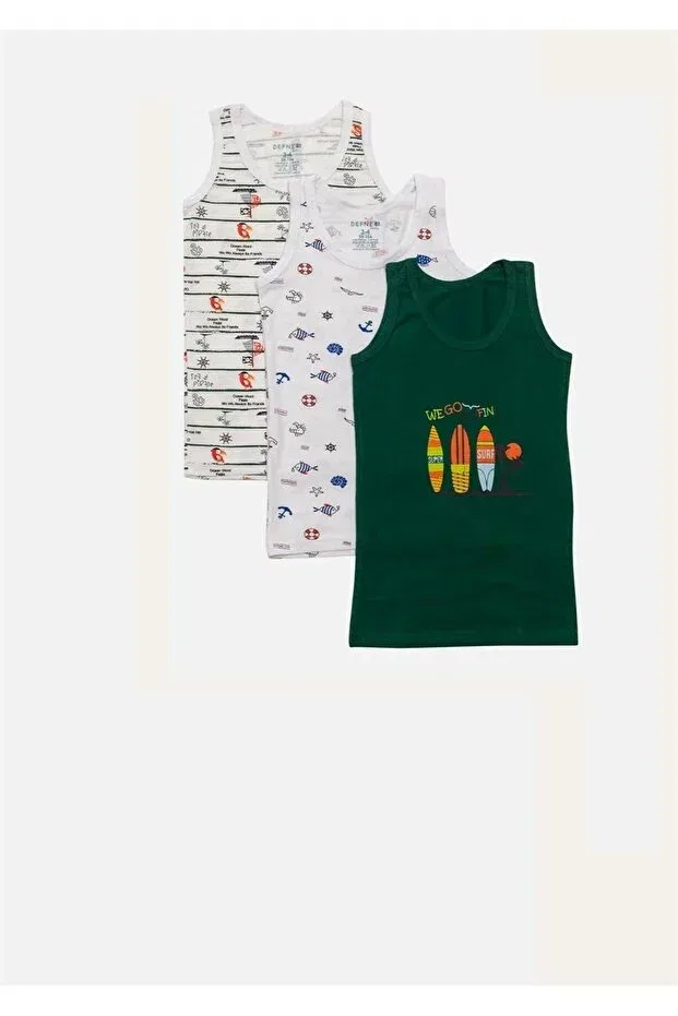 Детский комплект маек для мальчиков Sailor theme printed combed cotton elastane 3 pack Çamaşırcımshop, Mixed Color Package
