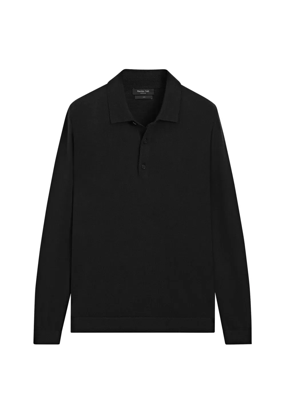 Вязаный поло-свитер из 100% мериносовой шерсти - рубашка поло Massimo Dutti, Black — фото 4