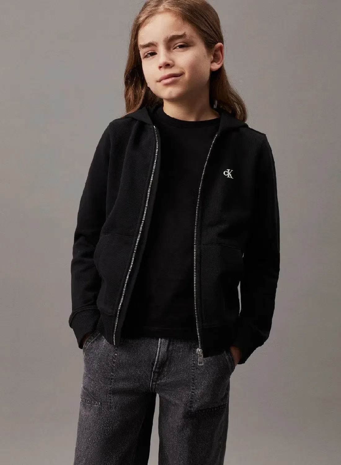 Худи с логотипом на молнии Logo terry Calvin Klein Jeans, черный