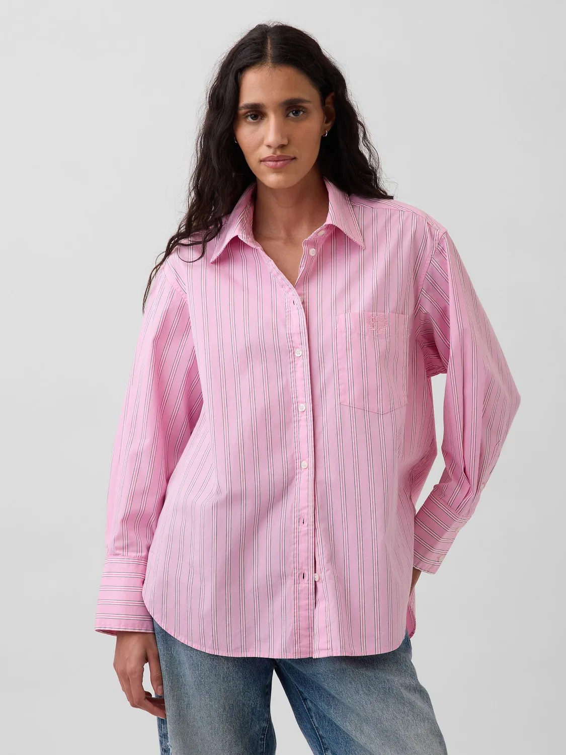 Рубашка Gap Big Shirt, Pink Stripe