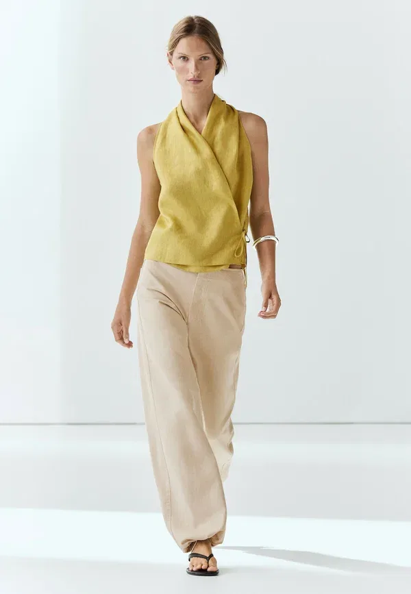 Блуза из льна Blouse Massimo Dutti, yellow, желтый — фото 2