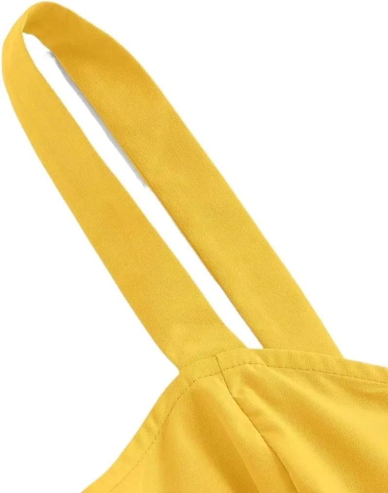 Женское расклешенное платье-комбинация с пуговицами и карманами Yellow — фото 4