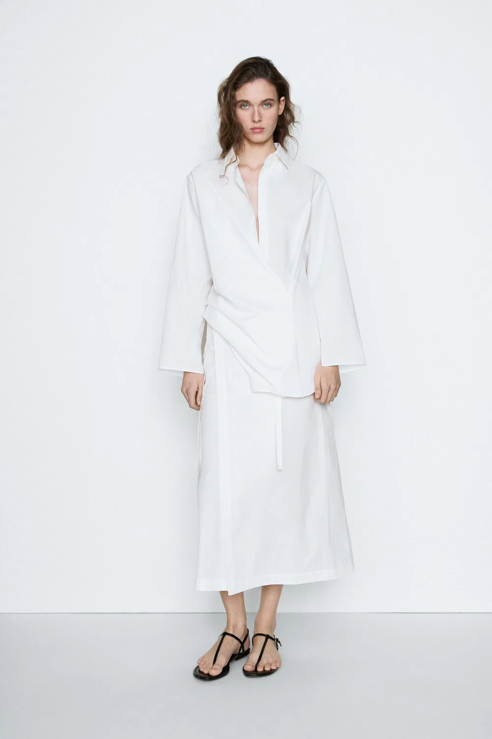 Рубашка из 100% хлопка со сборками - студия Massimo Dutti, белый