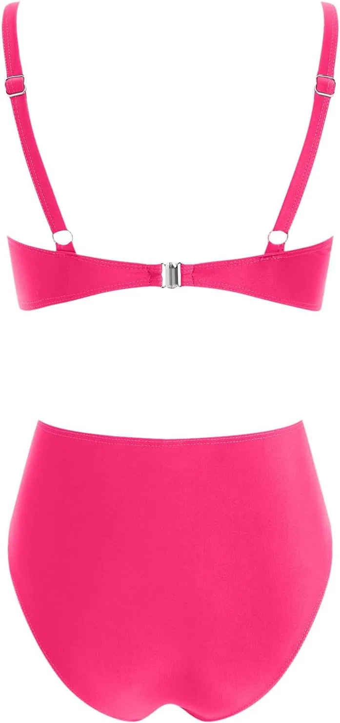 Женский бикини-комплект с высокой талией и узлом, Hot Pink — фото 4