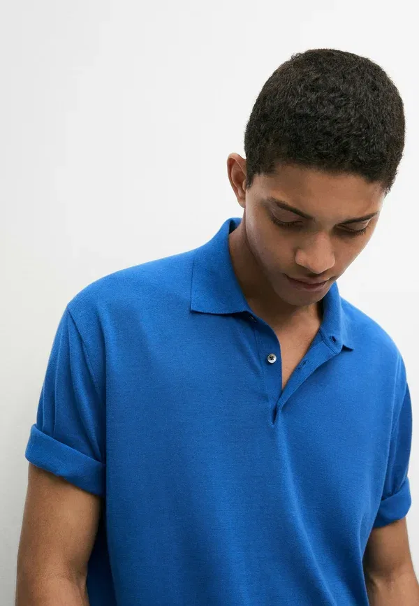 Поло свободного кроя из 100% хлопка Polo shirt Massimo Dutti, синий — фото 4