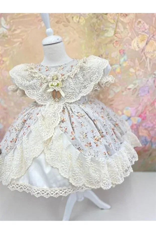 Детское платье для девочек кружевное с принтом Linarookids, Nude Color — фото 2