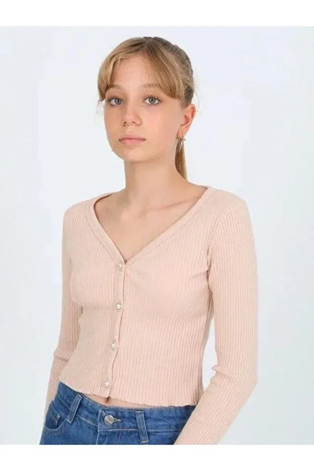 Детский кардиган для девочек с длинным рукавом Zekids, Beige — фото 4