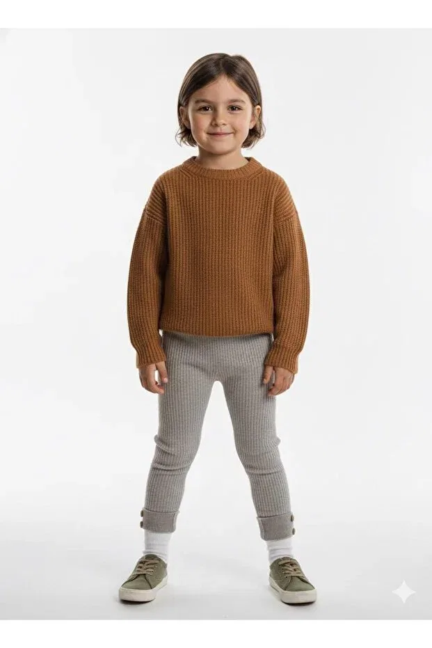 Детские леггинсы для девочек с пуговицами Meriç Bebe, Beige — фото 2