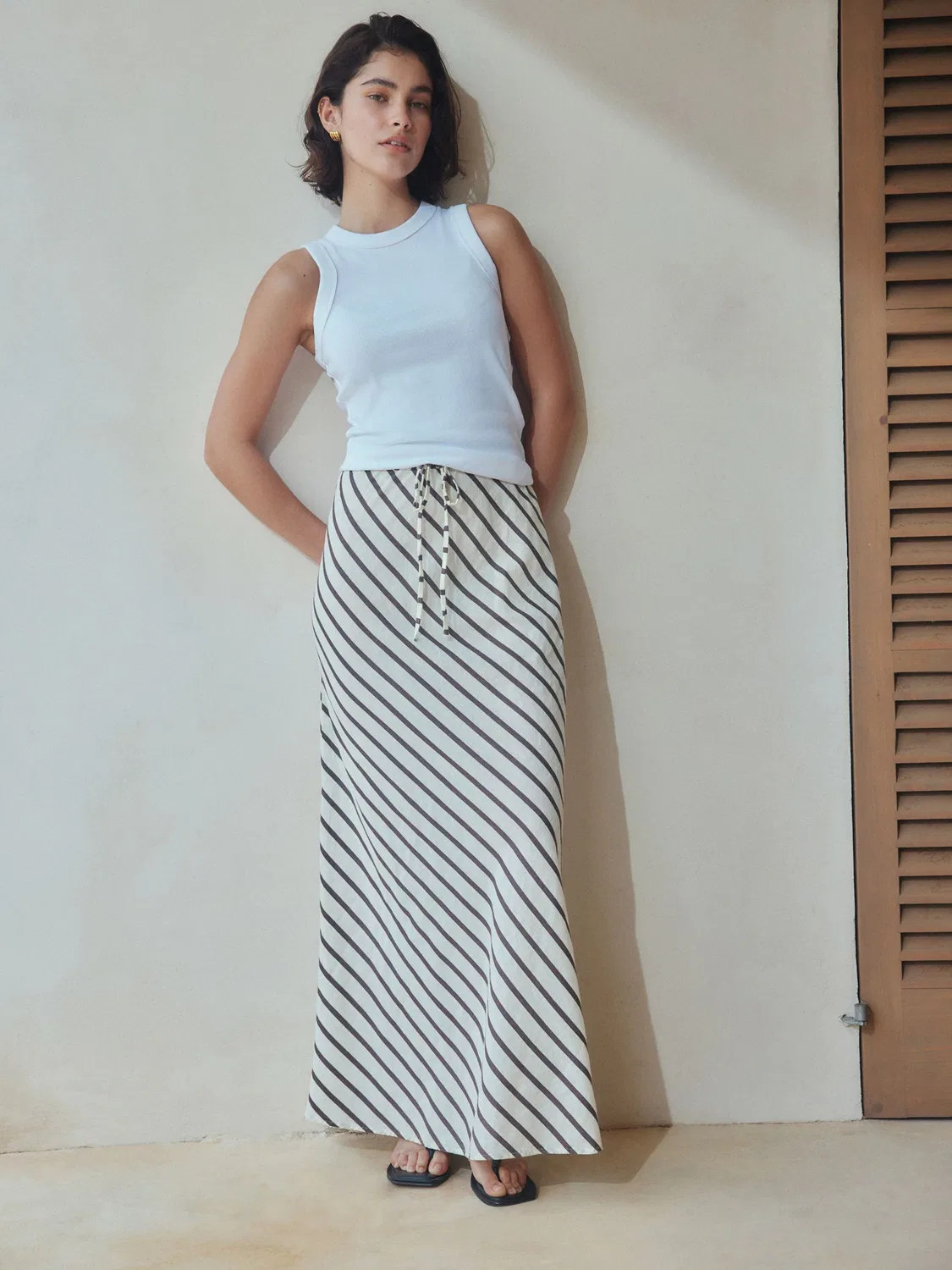 Юбка миди Summer Column Skirt Next, шоколадно-бежевая полоска — фото 2
