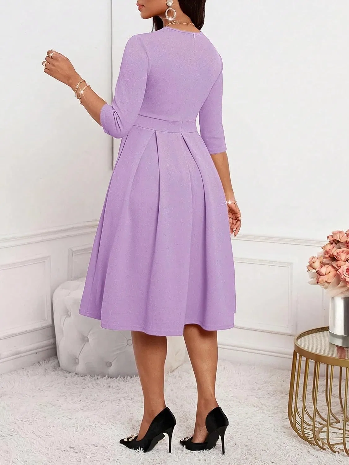 Женское элегантное платье A-силуэта с плиссе, Lilac Purple — фото 2