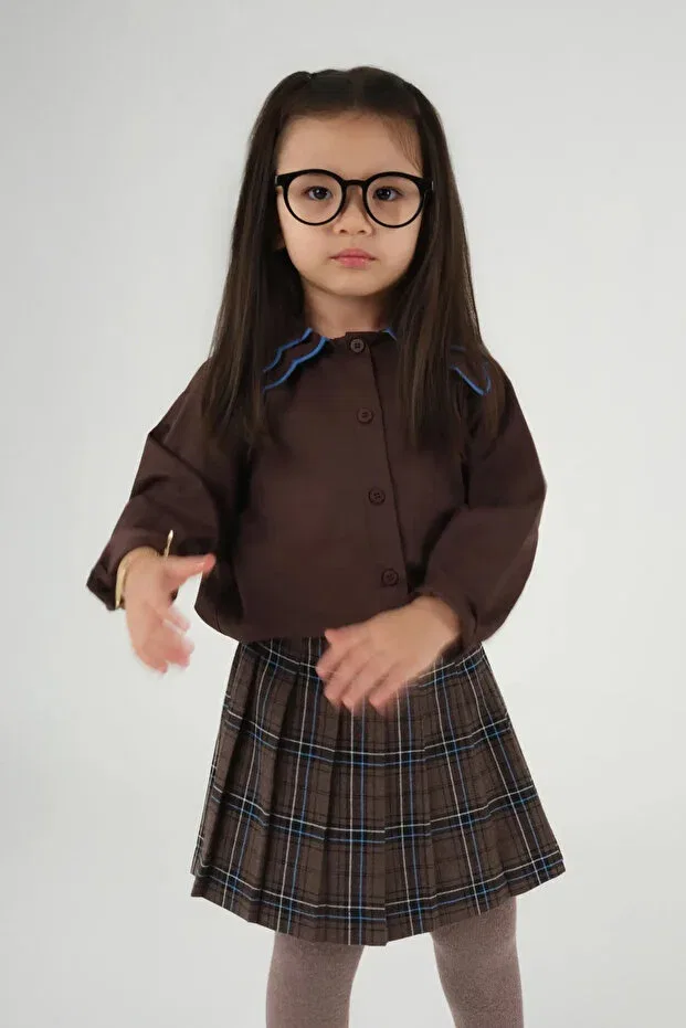 Детская рубашка для мальчиков с длинным рукавом Blue Embroidered Shirt Bitter Brown Mioma Kids, Brown — фото 2