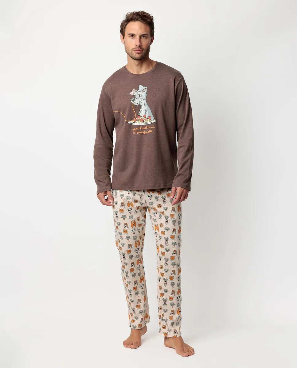 

Мужская пижама длинная из хлопкового трикотажа коричневого цвета Disney