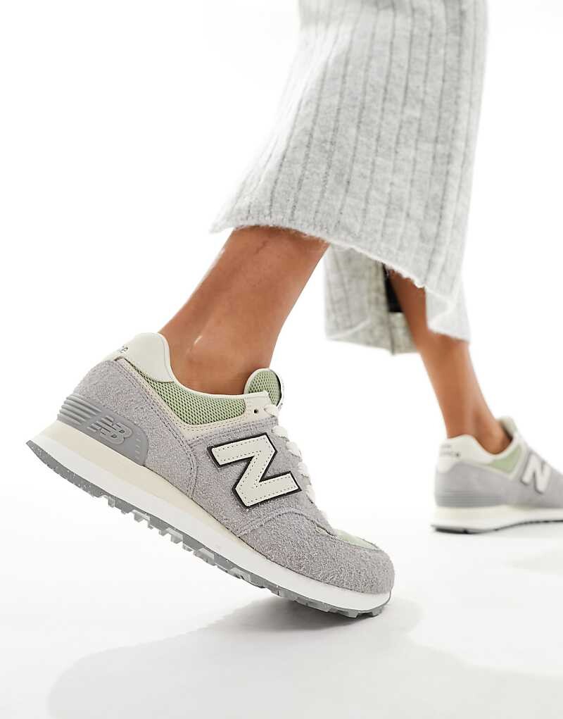 

New Balance – 574 – Замшевые спортивные туфли серого и зеленого цвета