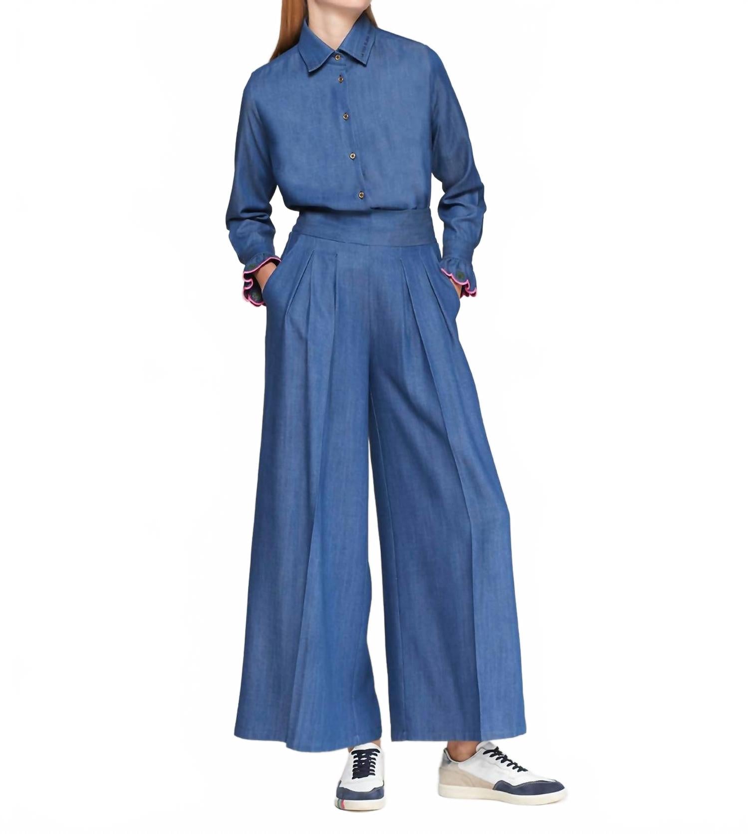 

Джинсовый топ с длинными рукавами и вышивкой в ​​виде волн Vilagallo, Denim