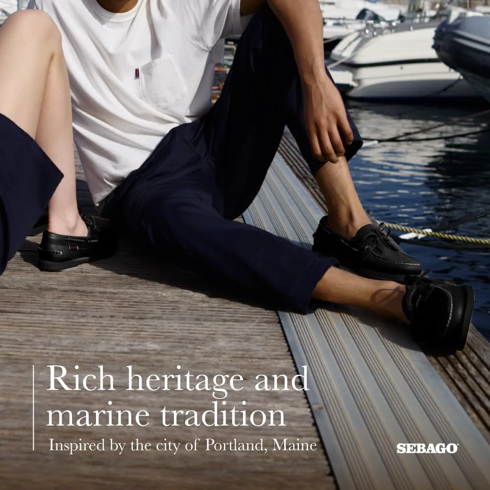 Топсайдеры Sebago Portland - мокасины из цельной кожи, ручная прошивка с кожаной подкладкой стельки и нескользящей резиновой подошвой, не оставляющей следов, черный — фото 4