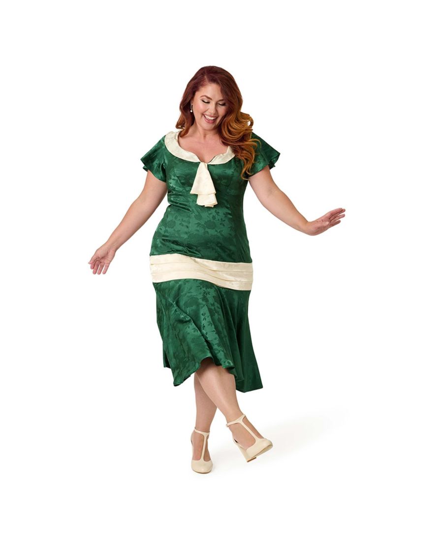 

Платье-флэппер больших размеров в стиле 1920-х годов от Wilshire Unique Vintage, Green & white