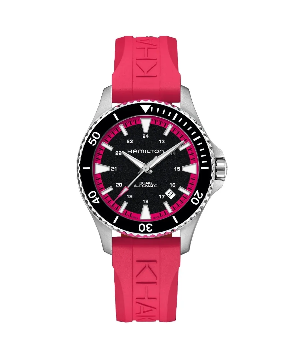 

Женские часы Khaki Navy Scuba 40 мм с автоматическим механизмом H82395330 и резиновым ремешком Hamilton, розовый