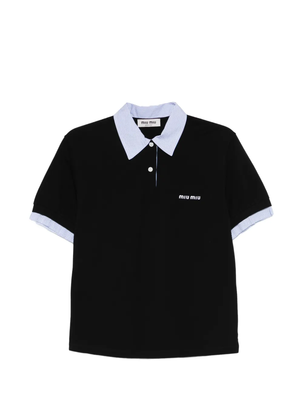 

Поло из пике с полосатыми отделками Miu Miu, черный