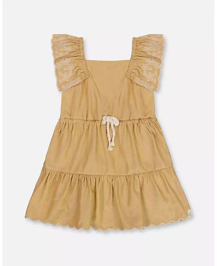 

Платье для девочек из денима с вышивкой Golden Beige Deux par Deux, коричневый/бежевый