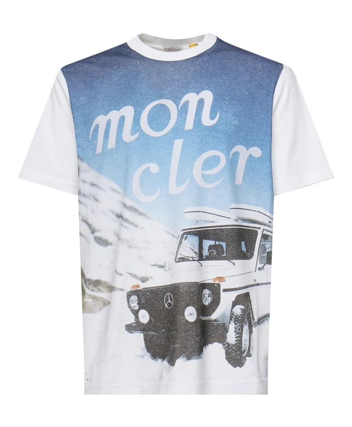 

Белая хлопковая трикотажная футболка-чокер Moncler, белый