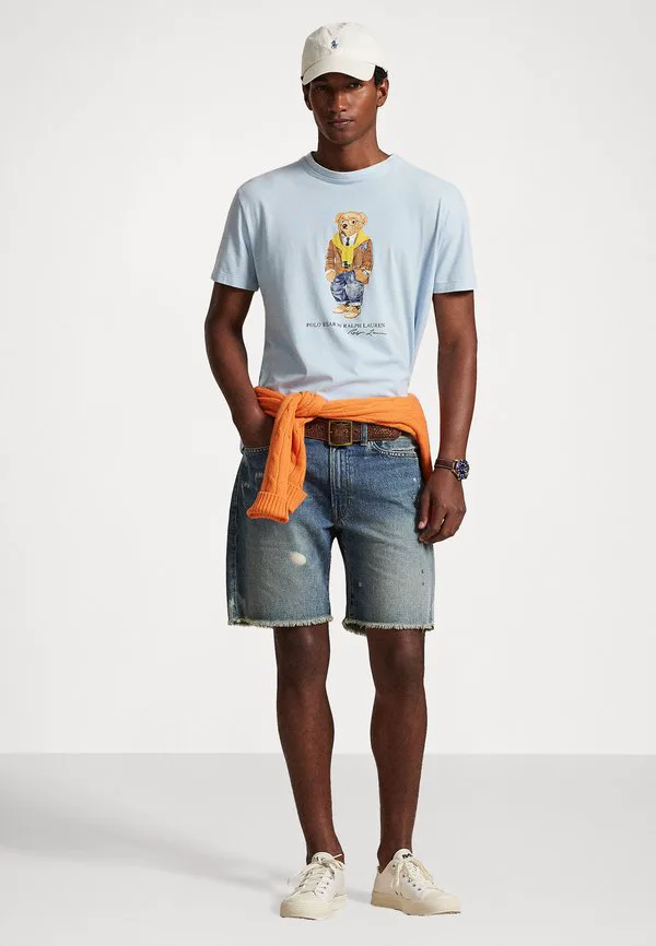 Футболка-Поло приталенного кроя с принтом медведя. Polo Ralph Lauren, Southport Blue/Heritage Bear — фото 2