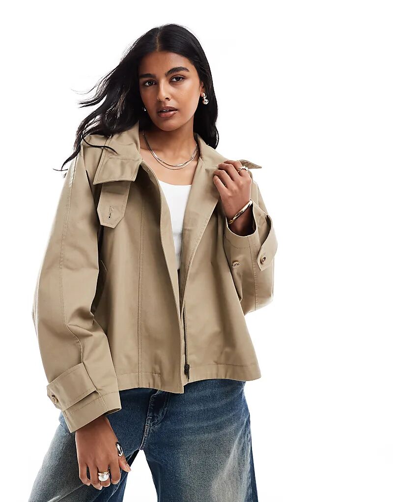 

Укороченный тренчкот ASOS DESIGN цвета ржи с накидкой