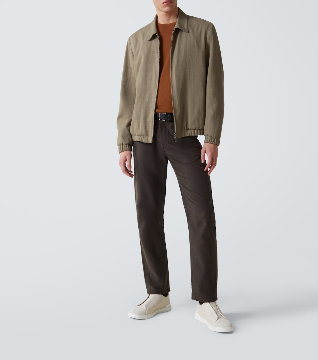 Кроссовки из кожи с тройной строчкой Zegna, Bianco Zegna — фото 2