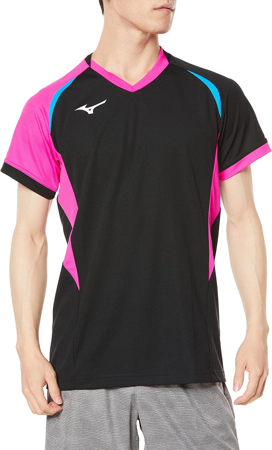 

Волейбольная футболка Mizuno V2MA2112, игровая футболка, с коротким рукавом, влагоотводящая, быстросохнущая, доступна в детском варианте, черный/голубой