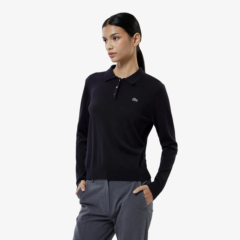 Свитер женский Lacoste поло, базовый, черный
