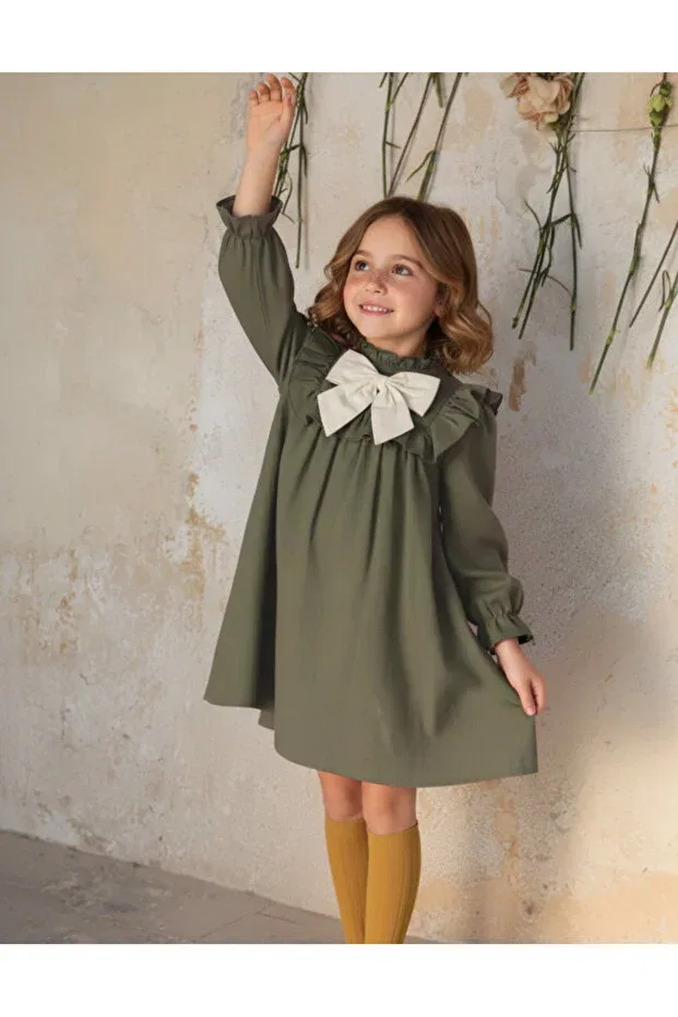 Детское платье для девочек с длинным рукавом Melek Golden, Khaki — фото 3
