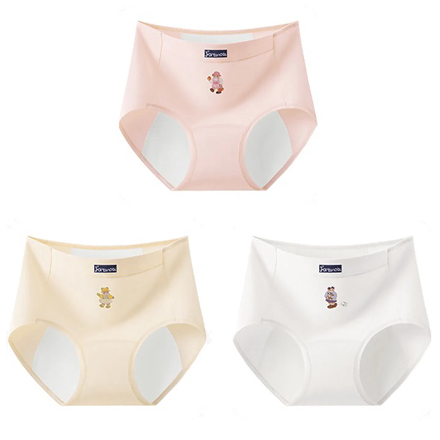 Детские трусы для девочек с антибактериальной пропиткой Red Bean, Цвет Strawberry Pink + Champagne Yellow + Moonlight White