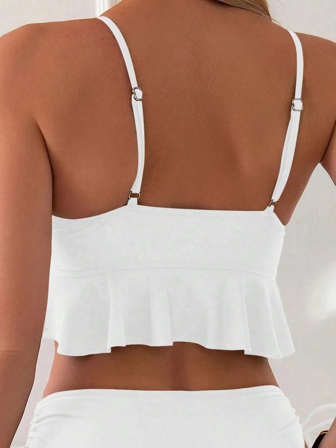 Женский бикини-сет с завязками на высокой талии, Solid Color, White — фото 4