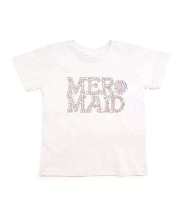 Детская футболка для девочек с принтом Mermaid Pearl Patch Sweet Wink, белый