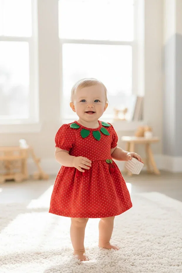 Детское платье для девочек с принтом Strawberry figured dress Biancofiglio, Red — фото 2