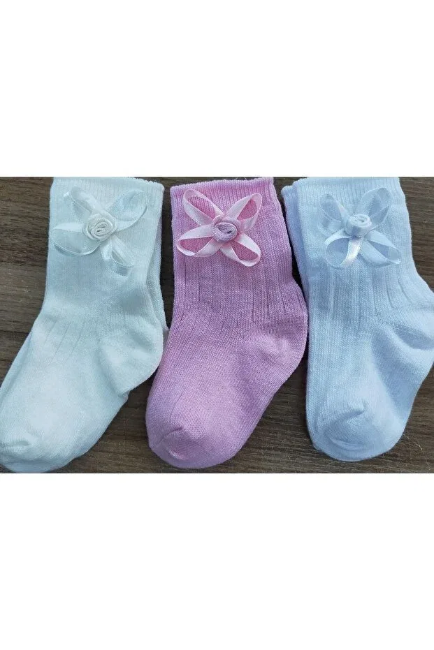 Детские носки-следки с бантиком Özkardeşler Baby, White Pink Ecru