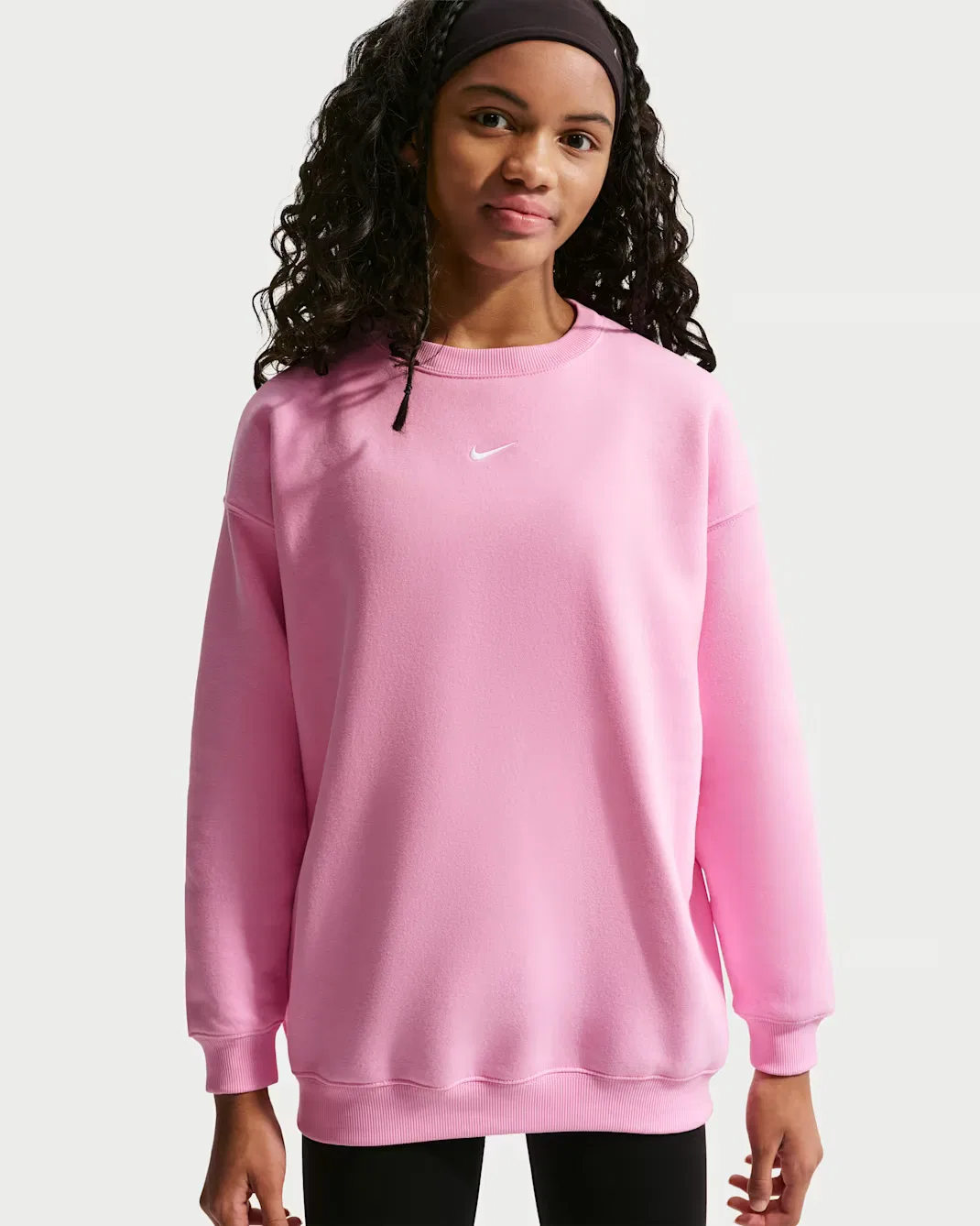 Детская толстовка оверсайз с круглым вырезом для девочек (подростков) Nike Sportswear Studio, Pink Rise/White — фото 3