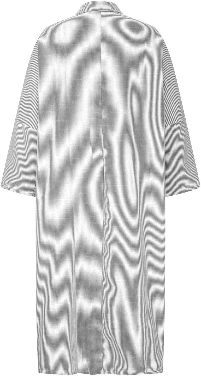 Женское платье-рубашка в полоску макси Cotton Linen, Gray — фото 4