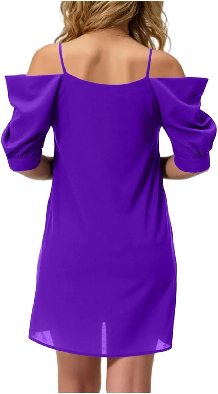 Женское летнее платье свободного кроя Off Shoulder, Purple — фото 3