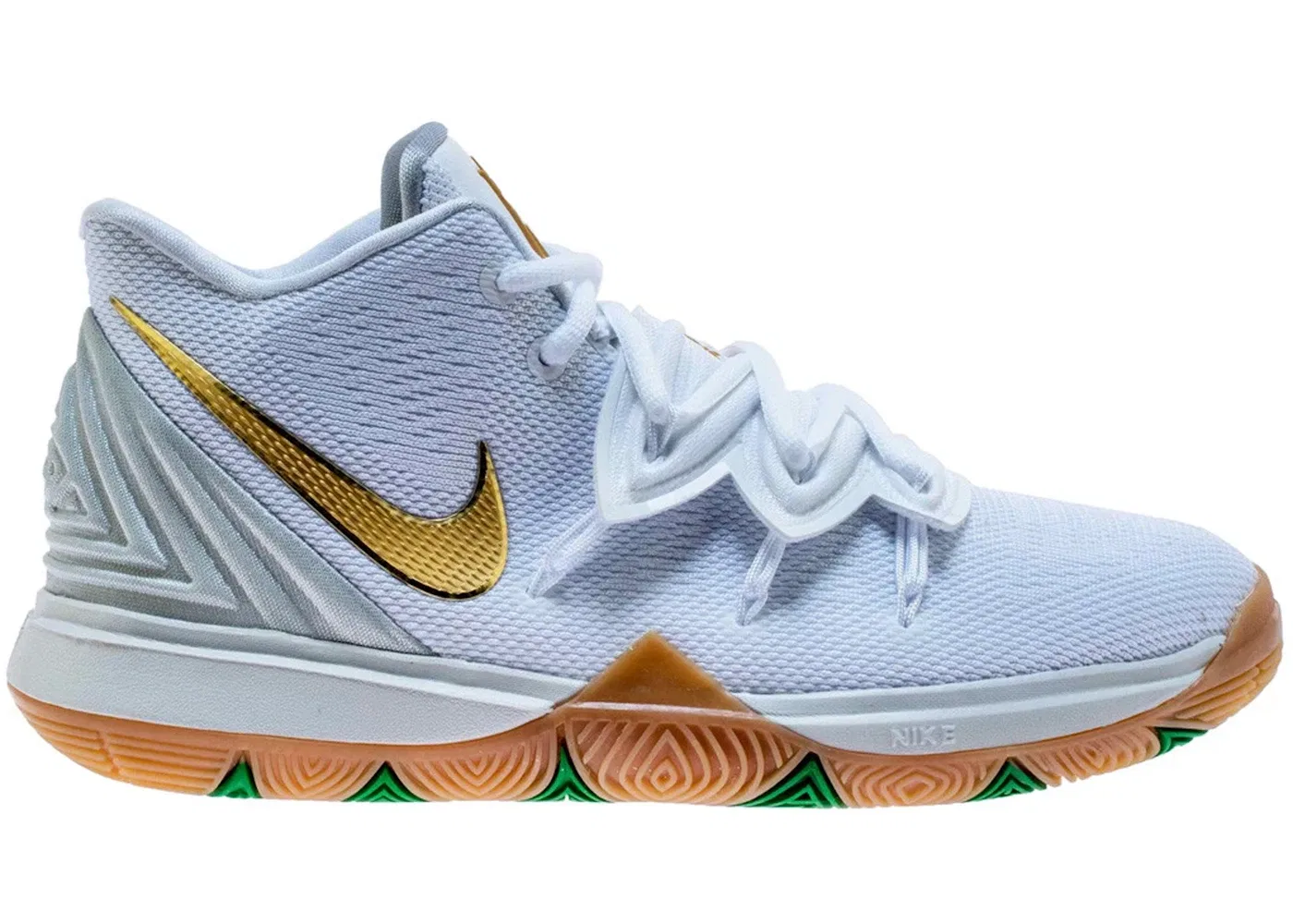Детские кроссовки баскетбольные Nike Kyrie 5 Irish, White/Metallic Gold-Pure Platinum