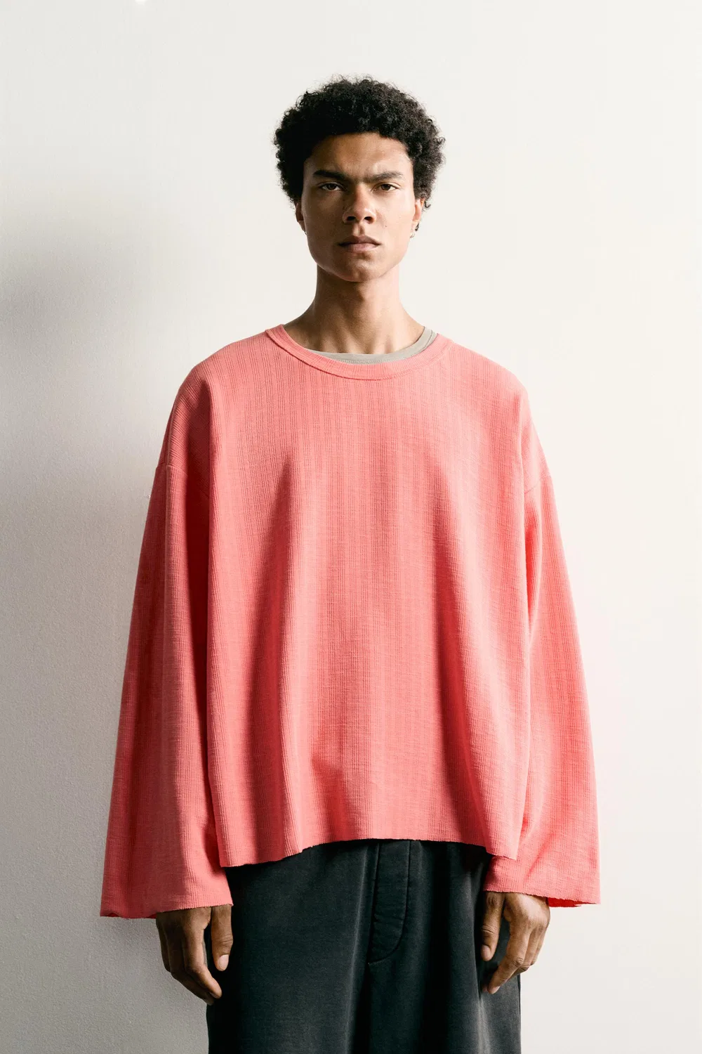 Футболка свободного кроя с длинными рукавами ZARA, Coral — фото 2