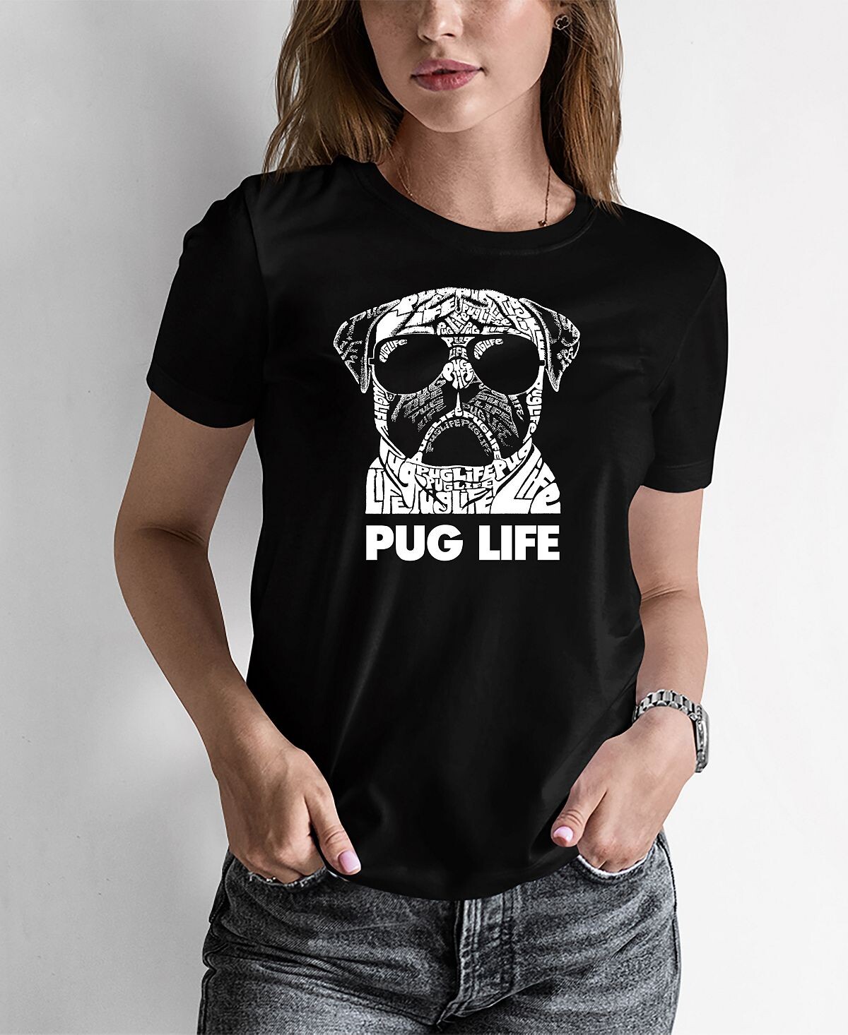

Женская футболка word art pug life LA Pop Art, черный