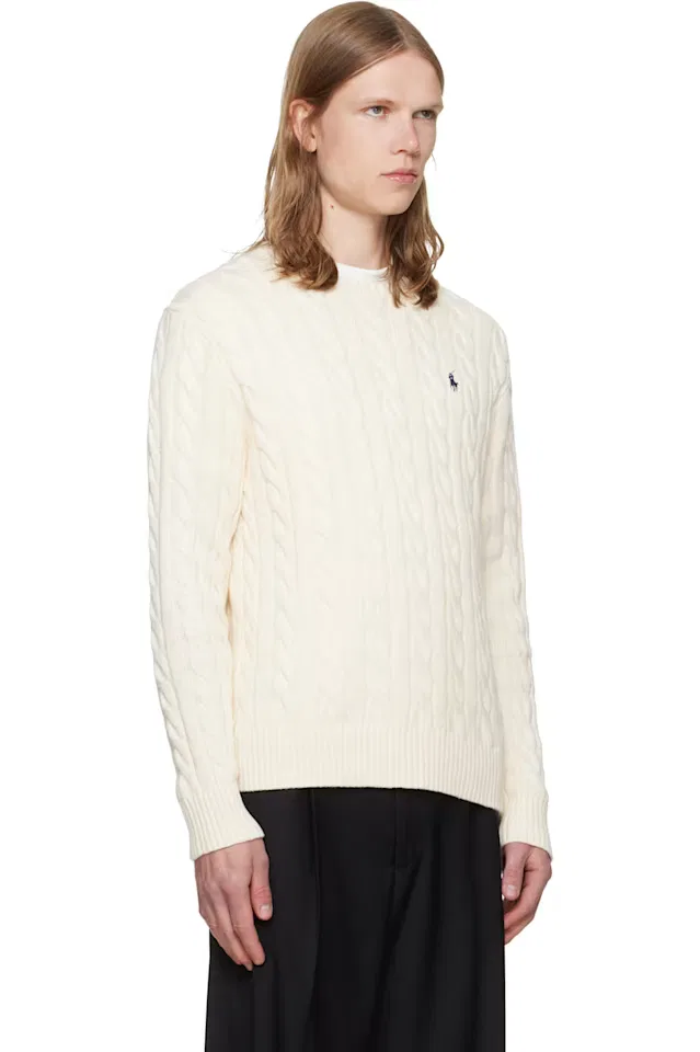 Хлопковый свитер крупной вязки цвета слоновой кости Polo Ralph Lauren — фото 2