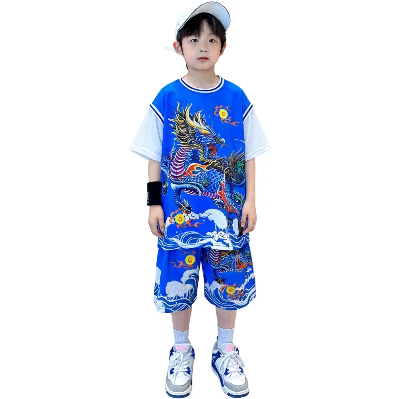 Детский спортивный костюм с синим верхом и брюками Casual Sportswear Teenagers YALU