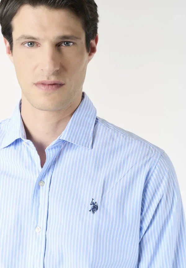 Рубашка из хлопка с полосатым узором Shirt U.S. Polo Assn., white, белый/синий — фото 4
