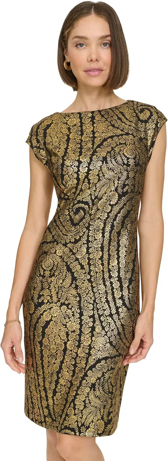 Женское платье-футляр с коротким рукавом Tommy Hilfiger, Black/Gold — фото 4
