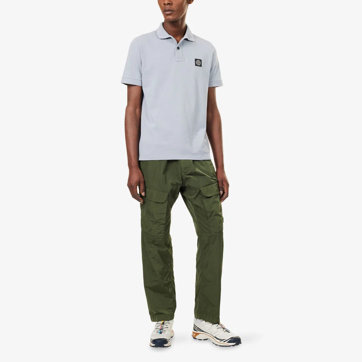 Поло из эластичного хлопка с нашивкой и логотипом Stone Island, серый — фото 2